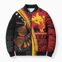 Papua New Guinea Independence Personalised Bomber Puffer Jacket PNG Bagi and Lime Pot LT7 Unisex Black - Polynesian Pride