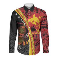 Papua New Guinea Independence Personalised Long Sleeve Button Shirt PNG Bagi and Lime Pot LT7 Unisex Black - Polynesian Pride