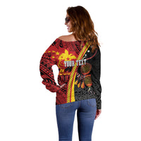Papua New Guinea Independence Personalised Off Shoulder Sweater PNG Bagi and Lime Pot LT7 - Polynesian Pride