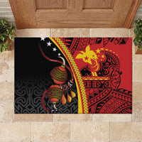 Papua New Guinea Independence Rubber Doormat PNG Bagi and Lime Pot LT7 Black - Polynesian Pride