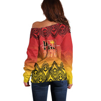 Papua New Guinea 1975 To The Future Personalised Off Shoulder Sweater Sepik Masks LT7 - Polynesian Pride