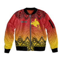Papua New Guinea 1975 To The Future Personalised Sleeve Zip Bomber Jacket Sepik Masks LT7 Unisex Red - Polynesian Pride