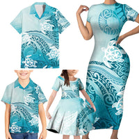 Polynesia Turtle Family Matching Short Sleeve Bodycon Dress and Hawaiian Shirt Watercolor Abstract Style LT7 - Polynesian Pride
