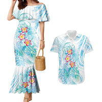 Sea Blue Polynesian Jellyfish Couples Matching Mermaid Dress and Hawaiian Shirt Watercolor Glows LT7 Light Blue - Polynesian Pride
