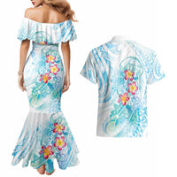 Sea Blue Polynesian Jellyfish Couples Matching Mermaid Dress and Hawaiian Shirt Watercolor Glows LT7 - Polynesian Pride