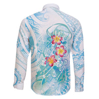 Sea Blue Polynesian Jellyfish Family Matching Off The Shoulder Long Sleeve Dress and Hawaiian Shirt Watercolor Glows LT7 - Polynesian Pride