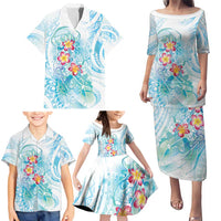 Sea Blue Polynesian Jellyfish Family Matching Puletasi and Hawaiian Shirt Watercolor Glows LT7 - Polynesian Pride