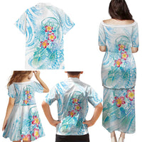 Sea Blue Polynesian Jellyfish Family Matching Puletasi and Hawaiian Shirt Watercolor Glows LT7 - Polynesian Pride