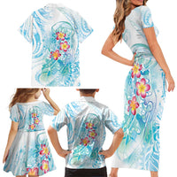 Sea Blue Polynesian Jellyfish Family Matching Short Sleeve Bodycon Dress and Hawaiian Shirt Watercolor Glows LT7 - Polynesian Pride