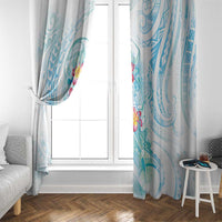 Sea Blue Polynesian Jellyfish Window Curtain Watercolor Glows - Polynesian Pride