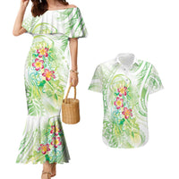 Summer Green Polynesian Jellyfish Couples Matching Mermaid Dress and Hawaiian Shirt Watercolor Glows LT7 Light Green - Polynesian Pride