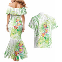 Summer Green Polynesian Jellyfish Couples Matching Mermaid Dress and Hawaiian Shirt Watercolor Glows LT7 - Polynesian Pride