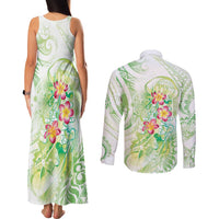 Summer Green Polynesian Jellyfish Couples Matching Tank Maxi Dress and Long Sleeve Button Shirt Watercolor Glows LT7 - Polynesian Pride