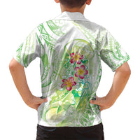 Summer Green Polynesian Jellyfish Family Matching Long Sleeve Bodycon Dress and Hawaiian Shirt Watercolor Glows LT7 - Polynesian Pride