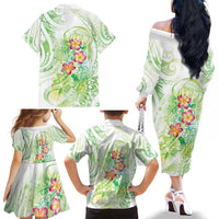 Summer Green Polynesian Jellyfish Family Matching Off The Shoulder Long Sleeve Dress and Hawaiian Shirt Watercolor Glows LT7 - Polynesian Pride
