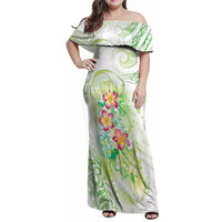 Summer Green Polynesian Jellyfish Family Matching Off Shoulder Maxi Dress and Hawaiian Shirt Watercolor Glows LT7 Mom's Dress Light Green - Polynesian Pride