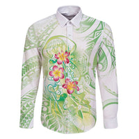 Summer Green Polynesian Jellyfish Family Matching Off Shoulder Short Dress and Hawaiian Shirt Watercolor Glows LT7 Dad's Shirt - Long Sleeve Light Green - Polynesian Pride