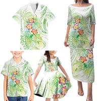 Summer Green Polynesian Jellyfish Family Matching Puletasi and Hawaiian Shirt Watercolor Glows LT7 - Polynesian Pride