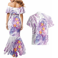 Lavender Polynesian Jellyfish Couples Matching Mermaid Dress and Hawaiian Shirt Watercolor Glows LT7 - Polynesian Pride