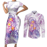 Lavender Polynesian Jellyfish Couples Matching Short Sleeve Bodycon Dress and Long Sleeve Button Shirt Watercolor Glows LT7 Lavender - Polynesian Pride