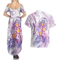 Lavender Polynesian Jellyfish Couples Matching Summer Maxi Dress and Hawaiian Shirt Watercolor Glows LT7 - Polynesian Pride