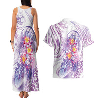 Lavender Polynesian Jellyfish Couples Matching Tank Maxi Dress and Hawaiian Shirt Watercolor Glows LT7 - Polynesian Pride