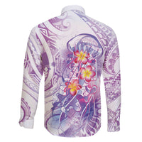 Lavender Polynesian Jellyfish Family Matching Off The Shoulder Long Sleeve Dress and Hawaiian Shirt Watercolor Glows LT7 - Polynesian Pride