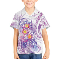 Lavender Polynesian Jellyfish Family Matching Off The Shoulder Long Sleeve Dress and Hawaiian Shirt Watercolor Glows LT7 Son's Shirt Lavender - Polynesian Pride