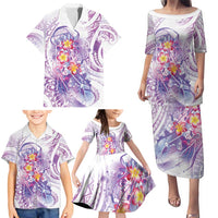 Lavender Polynesian Jellyfish Family Matching Puletasi and Hawaiian Shirt Watercolor Glows LT7 - Polynesian Pride