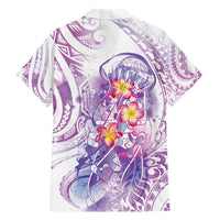Lavender Polynesian Jellyfish Family Matching Short Sleeve Bodycon Dress and Hawaiian Shirt Watercolor Glows LT7 - Polynesian Pride