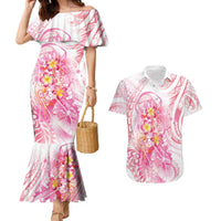 Rose Pink Polynesian Jellyfish Couples Matching Mermaid Dress and Hawaiian Shirt Watercolor Glows LT7 Rose Pink - Polynesian Pride