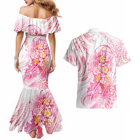 Rose Pink Polynesian Jellyfish Couples Matching Mermaid Dress and Hawaiian Shirt Watercolor Glows LT7 - Polynesian Pride