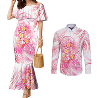 Rose Pink Polynesian Jellyfish Couples Matching Mermaid Dress and Long Sleeve Button Shirt Watercolor Glows LT7 Rose Pink - Polynesian Pride