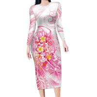 Rose Pink Polynesian Jellyfish Family Matching Long Sleeve Bodycon Dress and Hawaiian Shirt Watercolor Glows LT7 Mom's Dress Rose Pink - Polynesian Pride