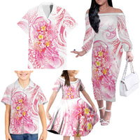 Rose Pink Polynesian Jellyfish Family Matching Off The Shoulder Long Sleeve Dress and Hawaiian Shirt Watercolor Glows LT7 - Polynesian Pride