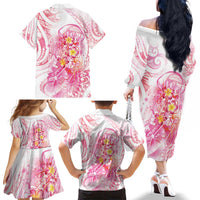 Rose Pink Polynesian Jellyfish Family Matching Off The Shoulder Long Sleeve Dress and Hawaiian Shirt Watercolor Glows LT7 - Polynesian Pride