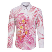 Rose Pink Polynesian Jellyfish Family Matching Off The Shoulder Long Sleeve Dress and Hawaiian Shirt Watercolor Glows LT7 Dad's Shirt - Long Sleeve Rose Pink - Polynesian Pride