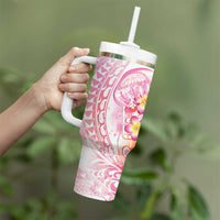 Rose Pink Polynesian Jellyfish Tumbler With Handle Watercolor Glows - Polynesian Pride