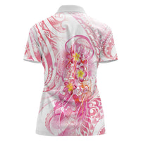 Rose Pink Polynesian Jellyfish Women Polo Shirt Watercolor Glows - Polynesian Pride