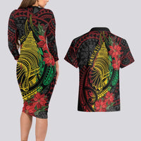 Vanuatu Meri Krismas Couples Matching Long Sleeve Bodycon Dress and Hawaiian Shirt Conch Shell Tribal Art LT7 - Polynesian Pride