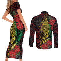 Vanuatu Meri Krismas Couples Matching Short Sleeve Bodycon Dress and Long Sleeve Button Shirt Conch Shell Tribal Art LT7 - Polynesian Pride