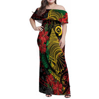 Vanuatu Meri Krismas Family Matching Off Shoulder Maxi Dress and Hawaiian Shirt Conch Shell Tribal Art LT7 Mom's Dress Art - Polynesian Pride