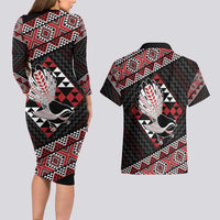 Taniko Aotearoa Couples Matching Long Sleeve Bodycon Dress and Hawaiian Shirt Poutama Mix Piwakawaka LT7 - Polynesian Pride