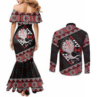 Taniko Aotearoa Couples Matching Mermaid Dress and Long Sleeve Button Shirt Poutama Mix Piwakawaka LT7 - Polynesian Pride