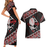 Taniko Aotearoa Couples Matching Short Sleeve Bodycon Dress and Hawaiian Shirt Poutama Mix Piwakawaka LT7 - Polynesian Pride