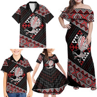 Taniko Aotearoa Family Matching Off Shoulder Maxi Dress and Hawaiian Shirt Poutama Mix Piwakawaka LT7 - Polynesian Pride