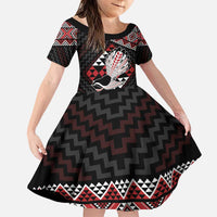 Taniko Aotearoa Family Matching Puletasi and Hawaiian Shirt Poutama Mix Piwakawaka LT7 Daughter's Dress Red - Polynesian Pride