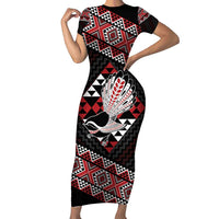 Taniko Aotearoa Family Matching Short Sleeve Bodycon Dress and Hawaiian Shirt Poutama Mix Piwakawaka LT7 Mom's Dress Red - Polynesian Pride