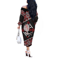 Taniko Aotearoa Off The Shoulder Long Sleeve Dress Poutama Mix Piwakawaka LT7 - Polynesian Pride