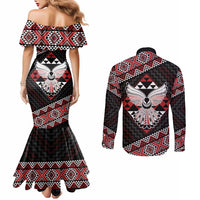 Taniko Aotearoa Couples Matching Mermaid Dress and Long Sleeve Button Shirt Poutama Mix Piwakawaka - Ver02 LT7 - Polynesian Pride